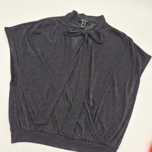 Forever 21 Contemporary Metallic Glitter Tie Neck Wrap Top Charcoal Grey Medium